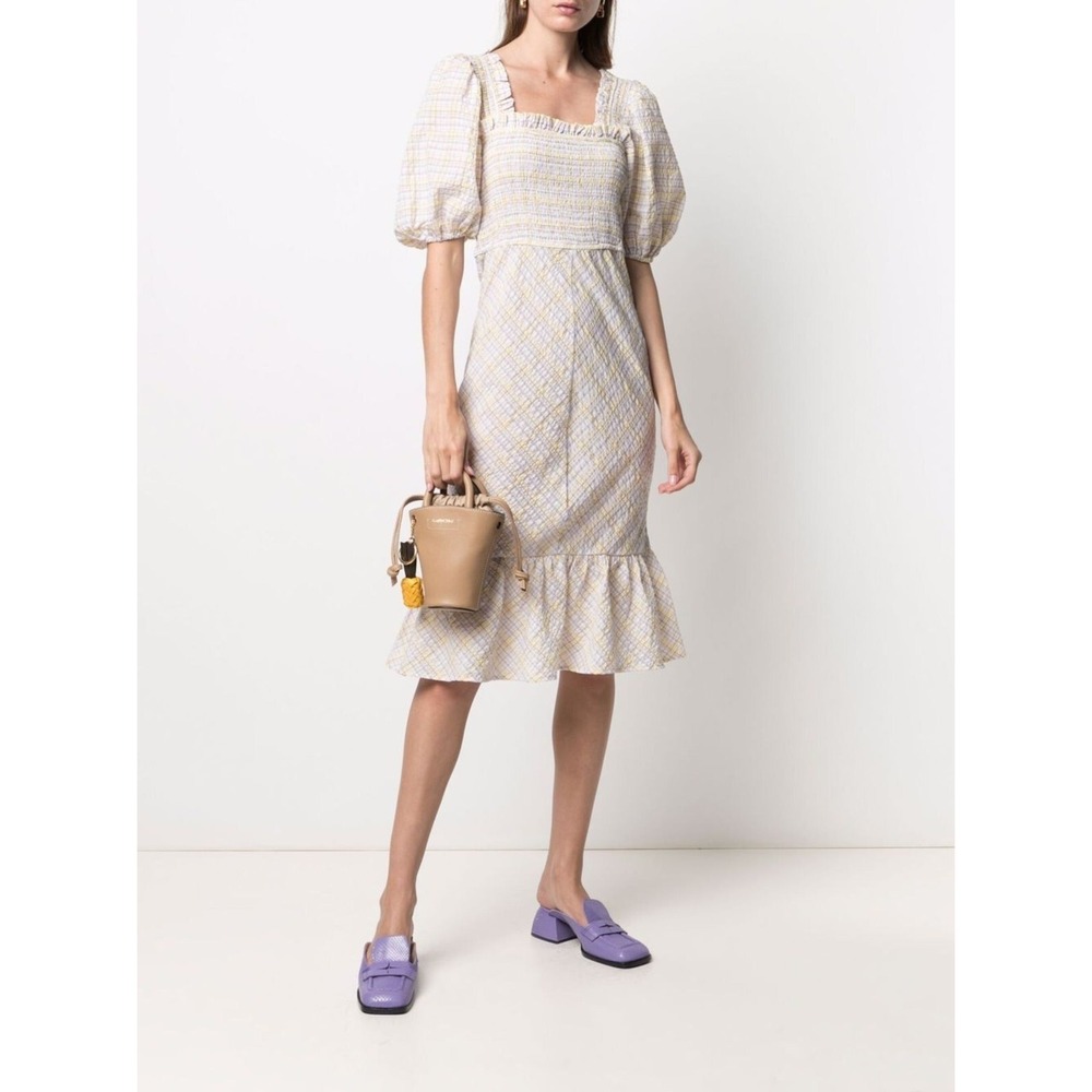 NWT GANNI Seersucker Check Midi Dress Multicolor Size EU 40/ US 8 $260